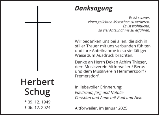 Traueranzeige von Herbert Schug von saarbruecker_zeitung