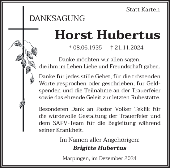 Traueranzeige von Horst Hubertus von saarbruecker_zeitung