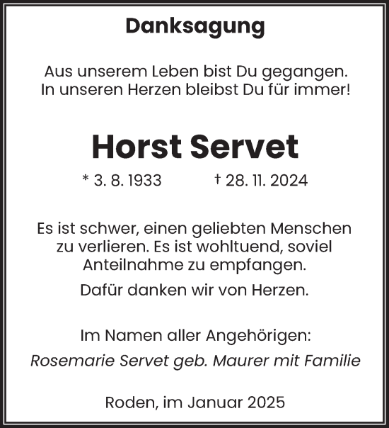 Traueranzeige von Horst Servet von saarbruecker_zeitung