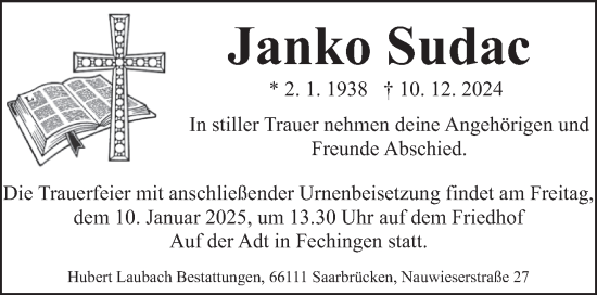 Traueranzeige von Janko Sudac von saarbruecker_zeitung