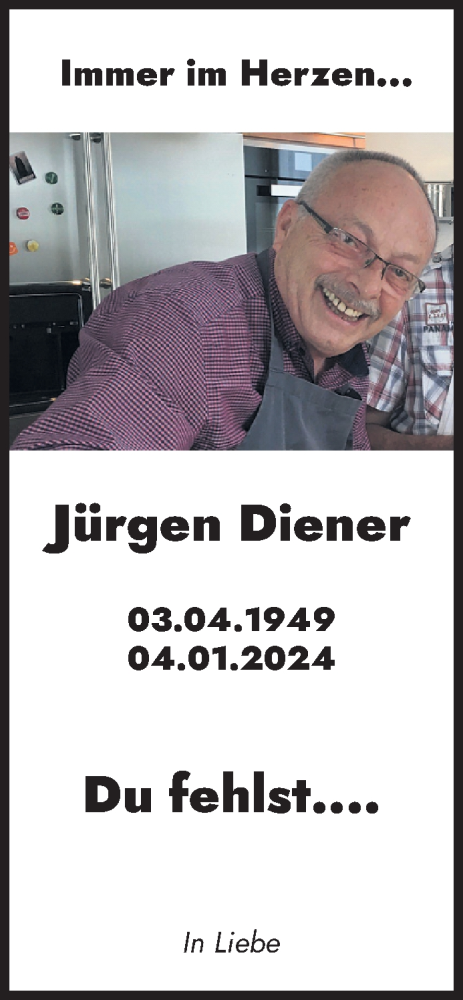 Traueranzeige von Jürgen Diener von saarbruecker_zeitung
