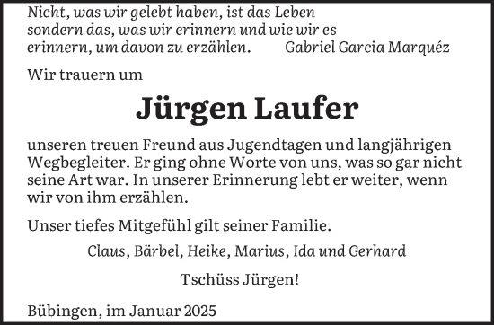 Traueranzeige von Jürgen Laufer von saarbruecker_zeitung
