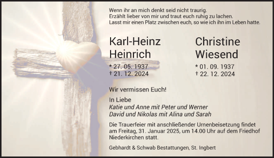 Traueranzeige von Karl-Heinz und Christine  von saarbruecker_zeitung