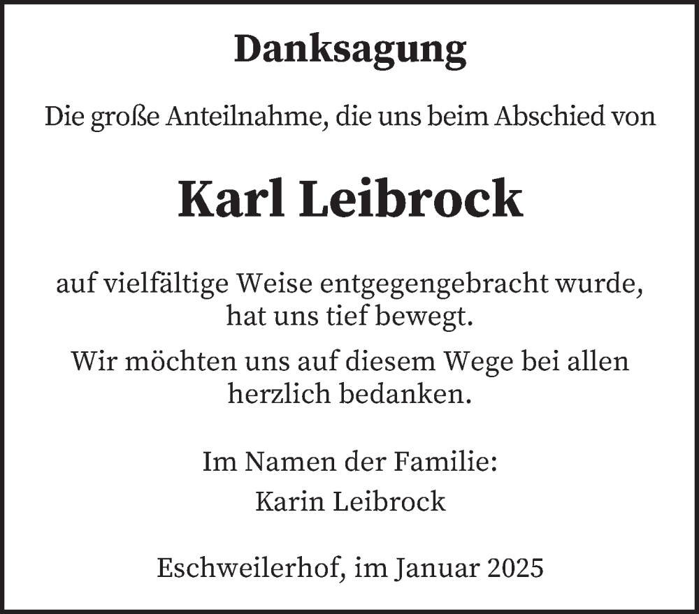  Traueranzeige für Karl Leibrock vom 11.01.2025 aus saarbruecker_zeitung