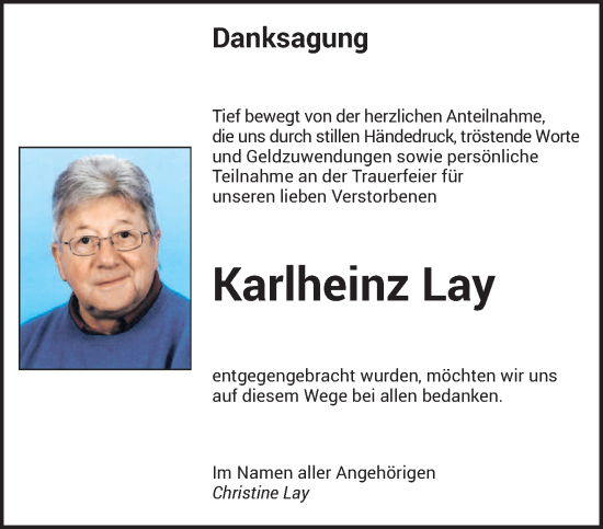 Traueranzeige von Karlheinz Lay von saarbruecker_zeitung