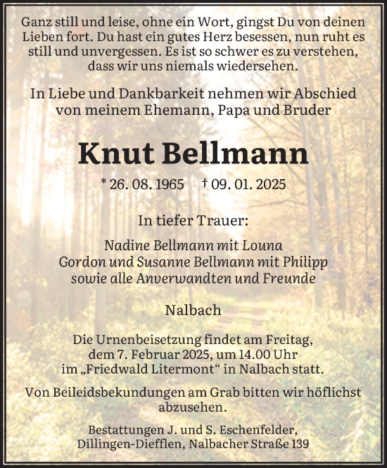 Traueranzeige von Knut Bellmann von saarbruecker_zeitung