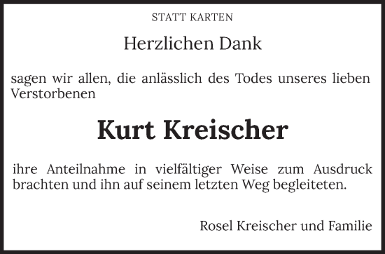 Traueranzeige von Kurt Kreischer von saarbruecker_zeitung