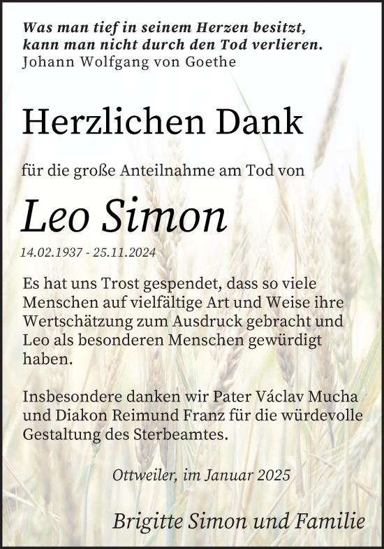 Traueranzeige von Leo Simon von saarbruecker_zeitung