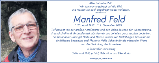 Traueranzeige von Manfred Feld von saarbruecker_zeitung