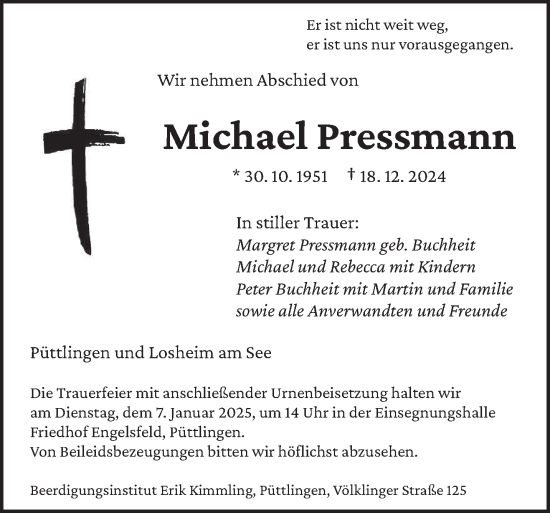 Traueranzeige von Michael Pressmann von saarbruecker_zeitung