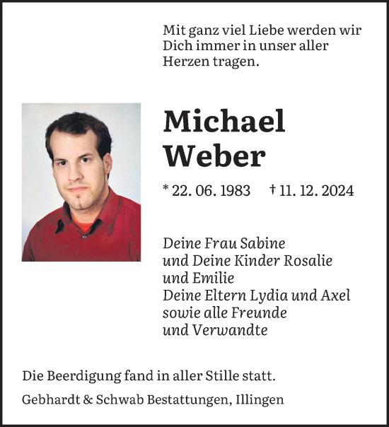 Traueranzeige von Michael Weber von saarbruecker_zeitung