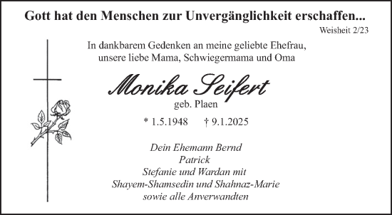 Traueranzeige von Monika Seifert von saarbruecker_zeitung