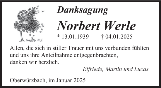 Traueranzeige von Norbert Werle von saarbruecker_zeitung