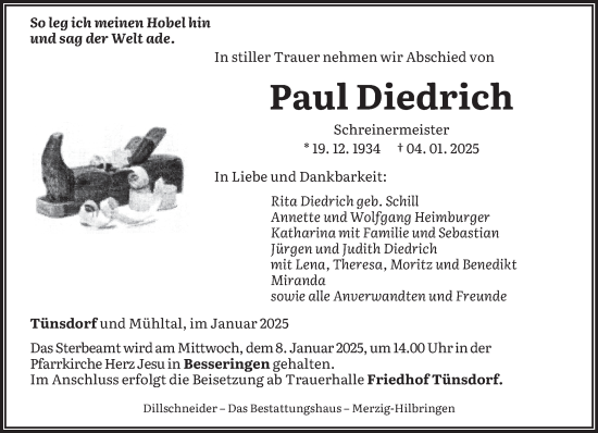 Traueranzeige von Paul Diedrich von saarbruecker_zeitung