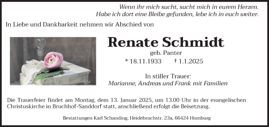 Traueranzeige von Renate Schmidt von saarbruecker_zeitung