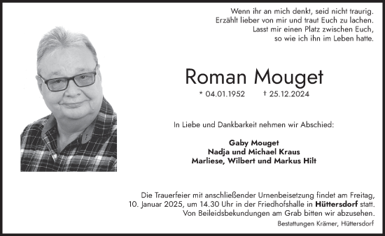 Traueranzeige von Roman Mouget von saarbruecker_zeitung