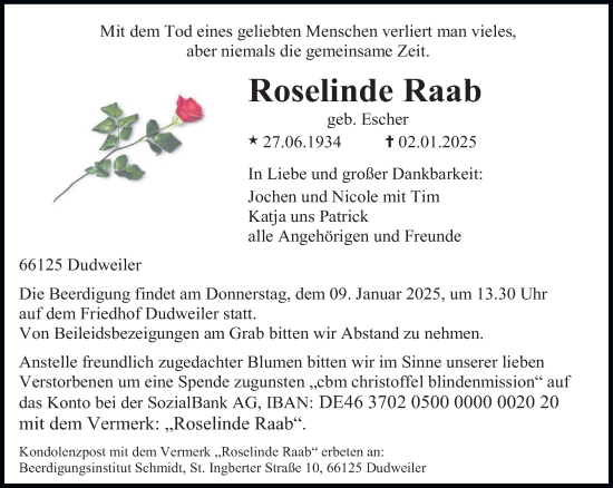 Traueranzeige von Roselinde Raab von saarbruecker_zeitung