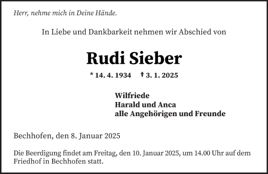 Traueranzeige von Rudi Sieber von saarbruecker_zeitung