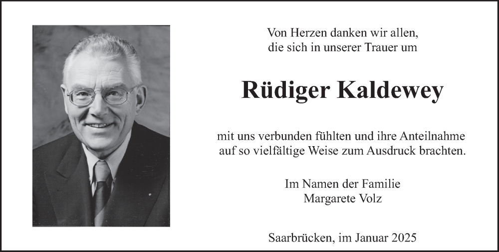  Traueranzeige für Rüdiger Kaldewey vom 18.01.2025 aus saarbruecker_zeitung