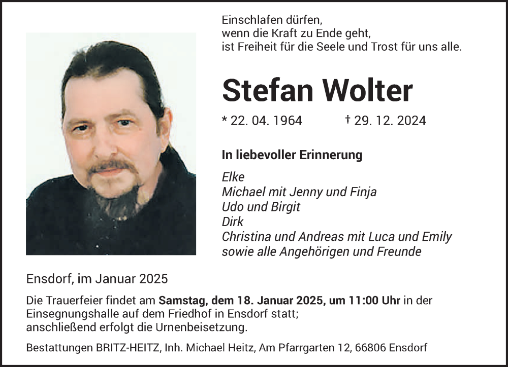  Traueranzeige für Stefan Wolter vom 11.01.2025 aus saarbruecker_zeitung