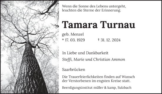 Traueranzeige von Tamara Turnau von saarbruecker_zeitung