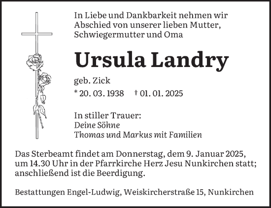 Traueranzeige von Ursula Landry von saarbruecker_zeitung