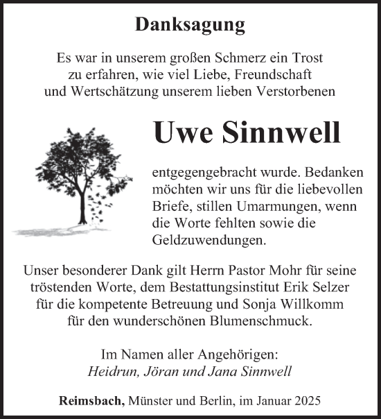 Traueranzeige von Uwe Sinnwell von saarbruecker_zeitung