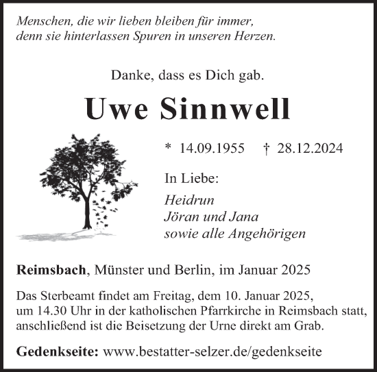 Traueranzeige von Uwe Sinnwell von saarbruecker_zeitung