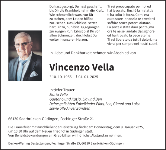 Traueranzeige von Vincenzo Vella von saarbruecker_zeitung