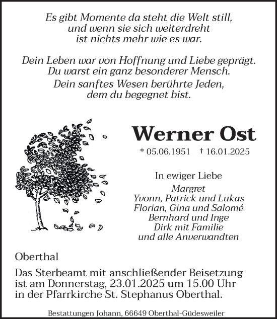 Traueranzeige von Werner Ost von saarbruecker_zeitung