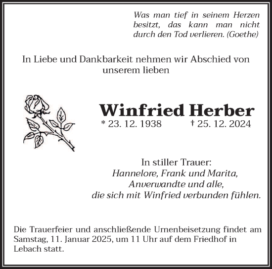 Traueranzeige von Winfried Herber von saarbruecker_zeitung