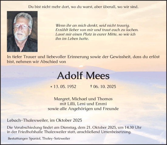Traueranzeige von Adolf Mees von saarbruecker_zeitung