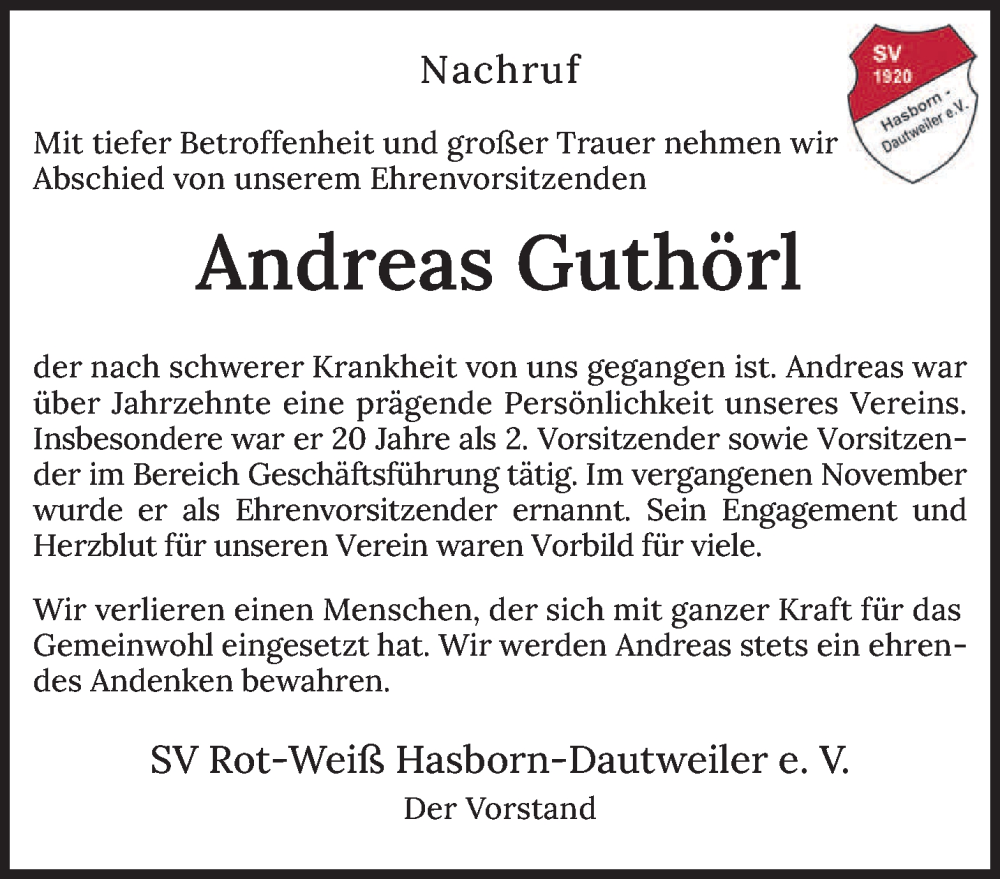  Traueranzeige für Andreas Guthörl vom 22.10.2025 aus saarbruecker_zeitung