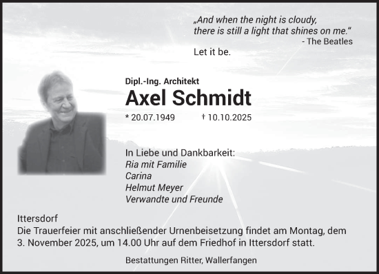 Traueranzeige von Axel Schmidt von saarbruecker_zeitung