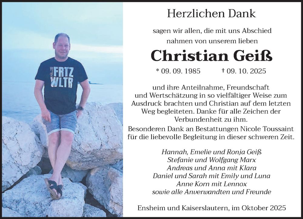  Traueranzeige für Christian Geiß vom 25.10.2025 aus saarbruecker_zeitung