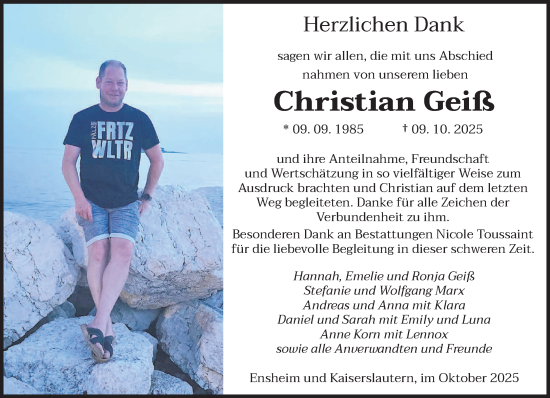 Traueranzeige von Christian Geiß von saarbruecker_zeitung