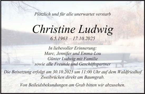 Traueranzeige von Christine Ludwig von saarbruecker_zeitung