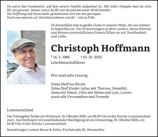 Traueranzeige von Christoph Hoffmann von saarbruecker_zeitung