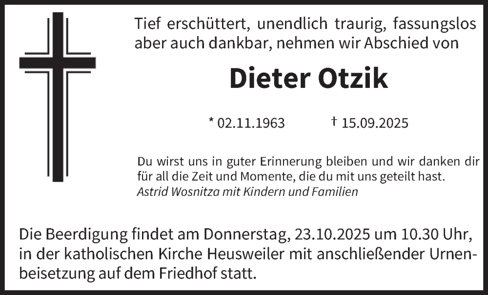  Traueranzeige für Dieter Otzik vom 15.10.2025 aus saarbruecker_zeitung