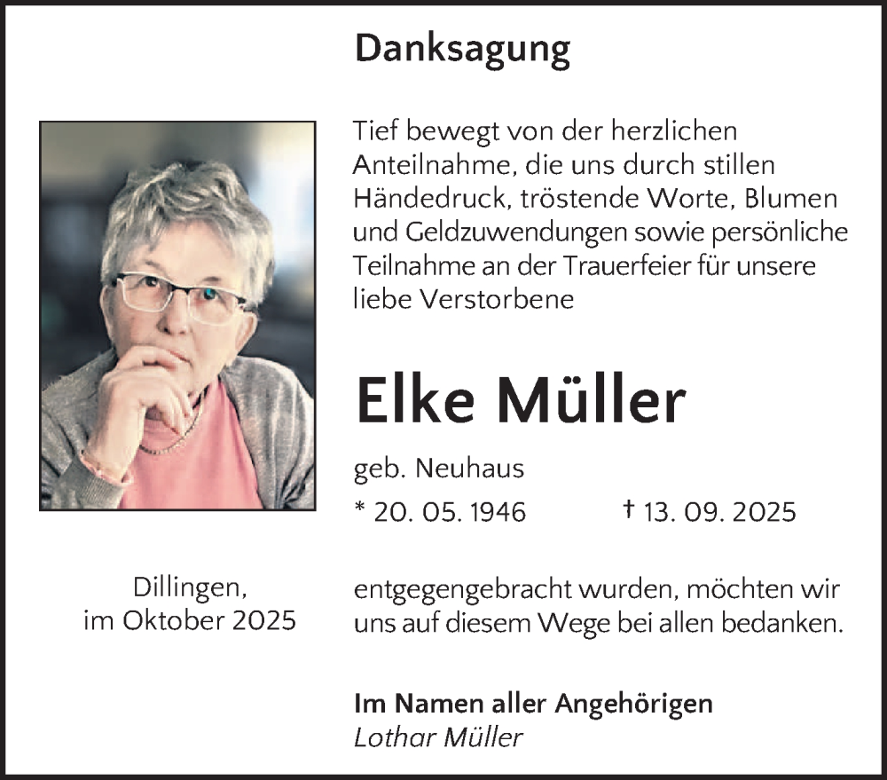 Traueranzeige für Elke Müller vom 11.10.2025 aus saarbruecker_zeitung