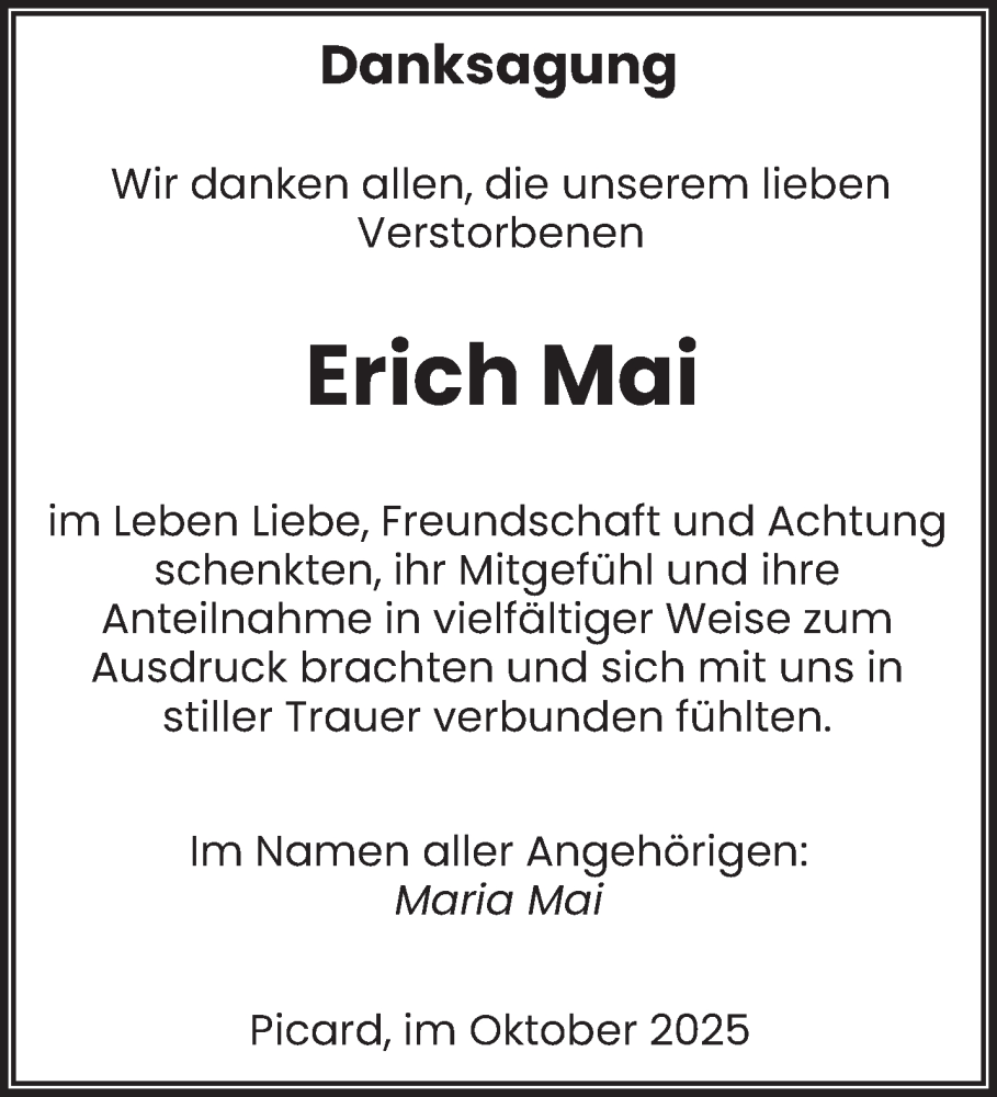  Traueranzeige für Erich Mai vom 25.10.2025 aus saarbruecker_zeitung