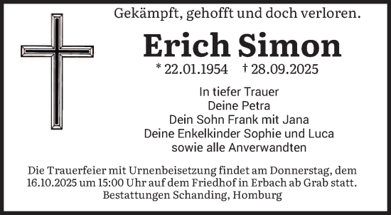 Traueranzeige von Erich Simon von saarbruecker_zeitung