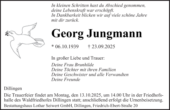 Traueranzeige von Georg Jungmann von saarbruecker_zeitung