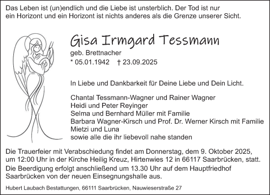 Traueranzeige von Gisa Irmgard Tessmann von saarbruecker_zeitung