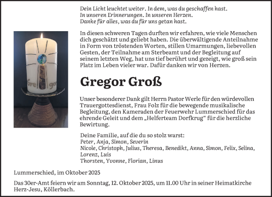 Traueranzeige von Gregor Groß von saarbruecker_zeitung