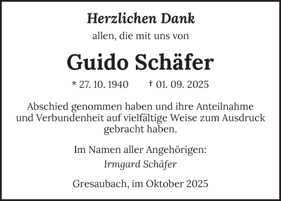 Traueranzeige von Guido Schäfer von saarbruecker_zeitung