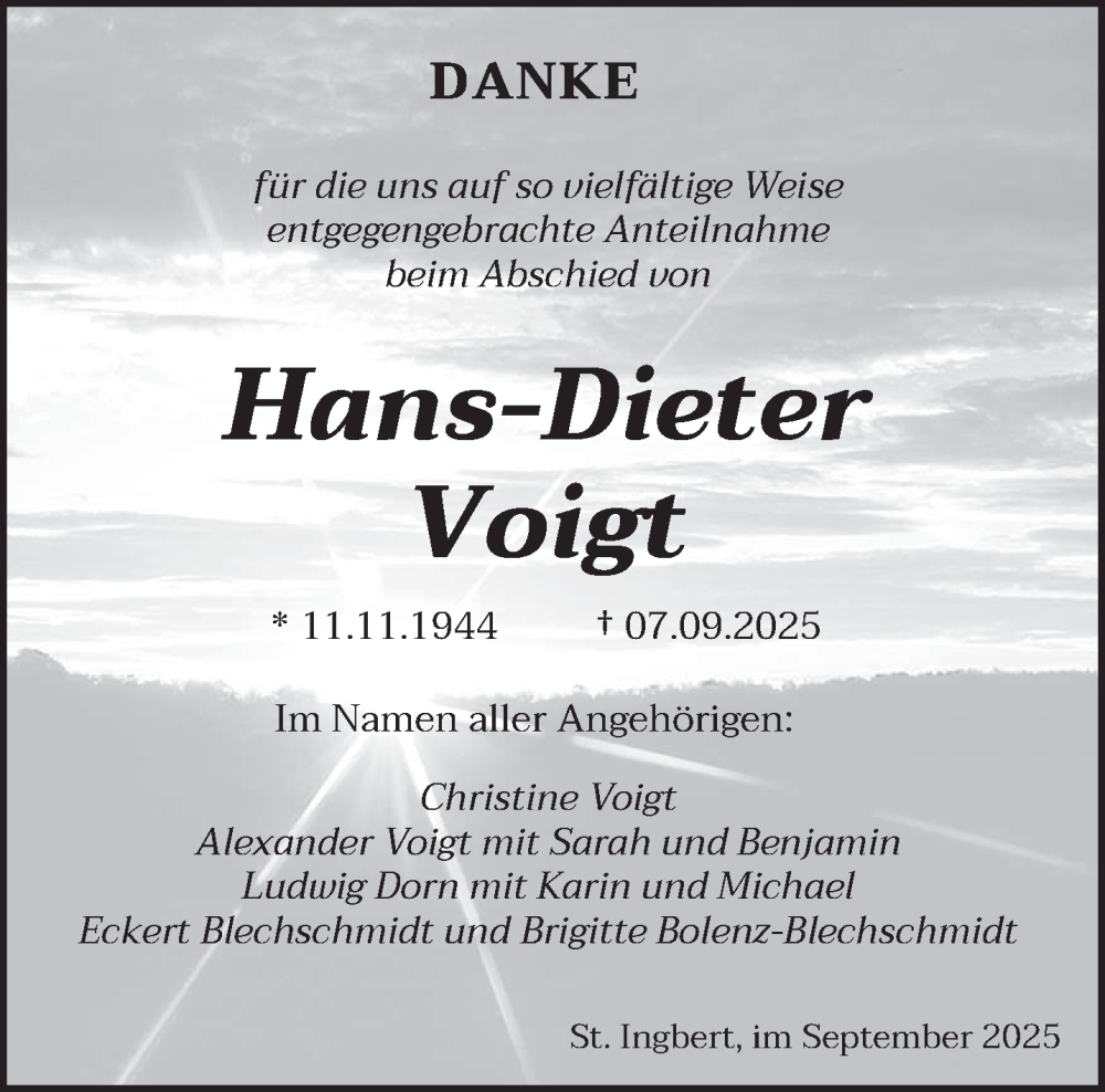  Traueranzeige für Hans-Dieter Voigt vom 04.10.2025 aus saarbruecker_zeitung