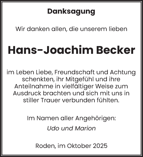 Traueranzeige von Hans-Joachim Becker von saarbruecker_zeitung