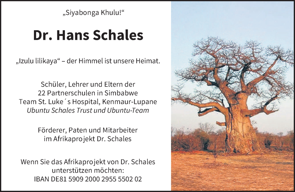  Traueranzeige für Hans Schales vom 25.10.2025 aus saarbruecker_zeitung