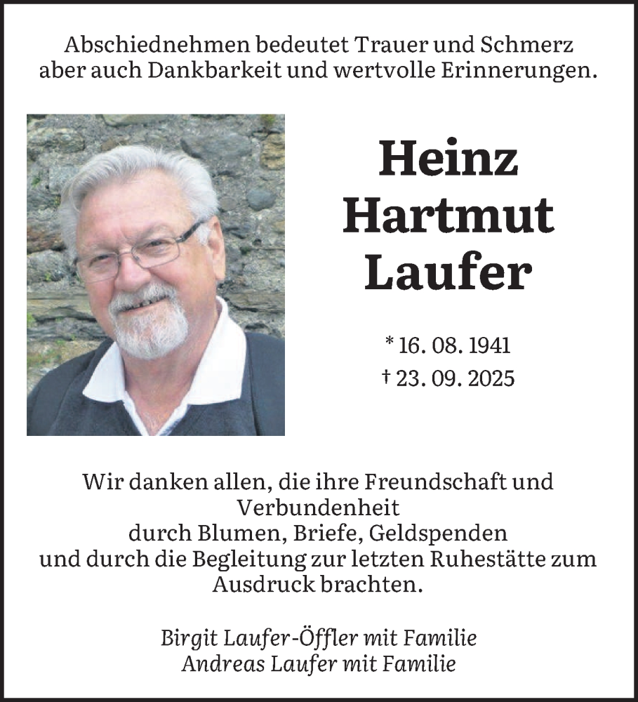  Traueranzeige für Heinz Hartmut Laufer vom 25.10.2025 aus saarbruecker_zeitung